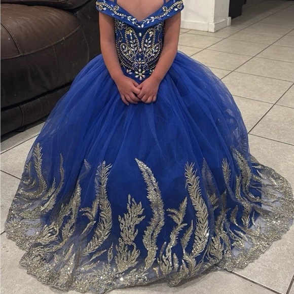 Elegant Blue and Gold Kids Dress